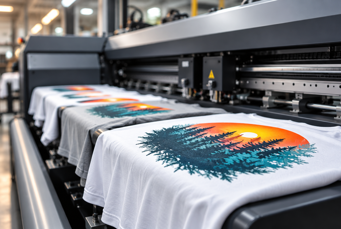 Technical running vests and event shirts on a rail