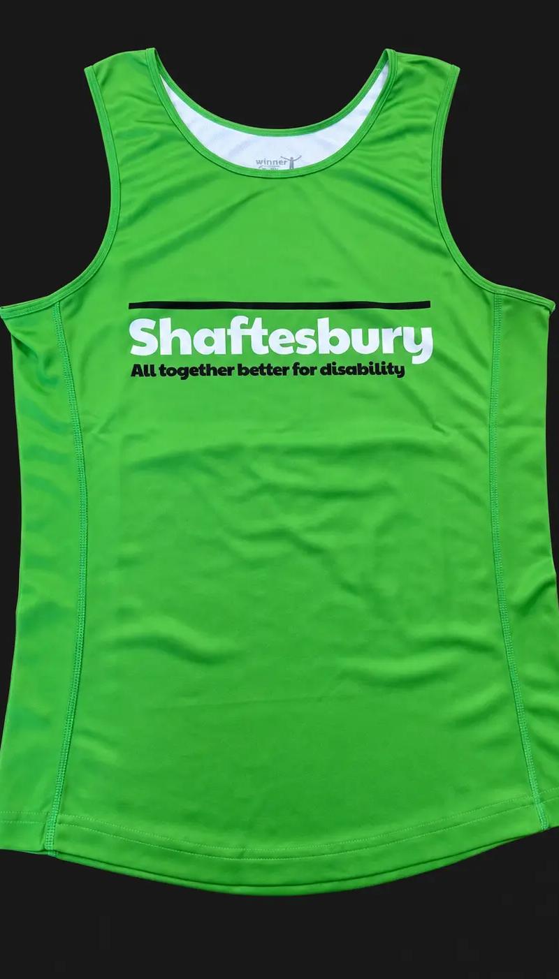 Technical running vests made from recycled fabric on a rail